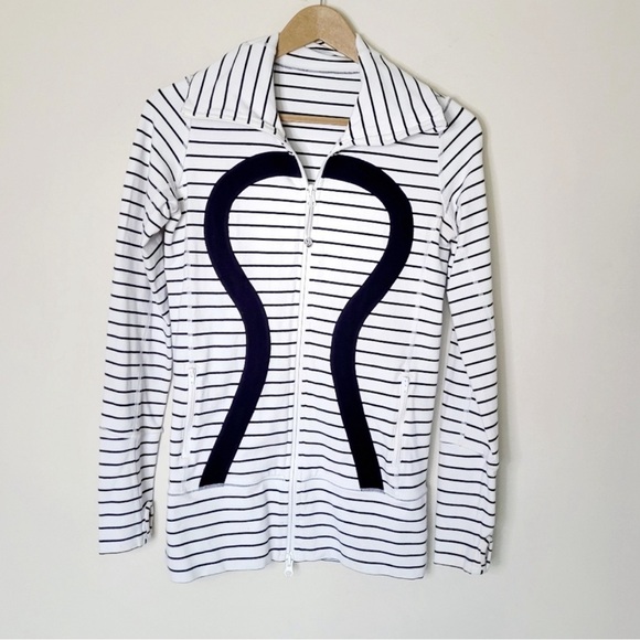 Lululemon In Stride Jacket Quiet Stripe White Deep Indigo / Deep Indigo Size 4 - Picture 5 of 10